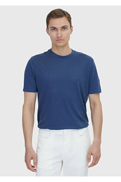 Ramsey Μπλουζάκι Indigo Plain Crew Neck 100% λινό