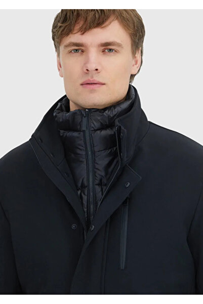 Ramsey Black Mock Neck Casual Woven Coat