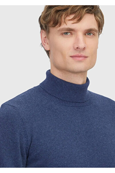 Ramsey Indigo Full Turtleneck Solid Knit Wool Blended Knitwear Sweater