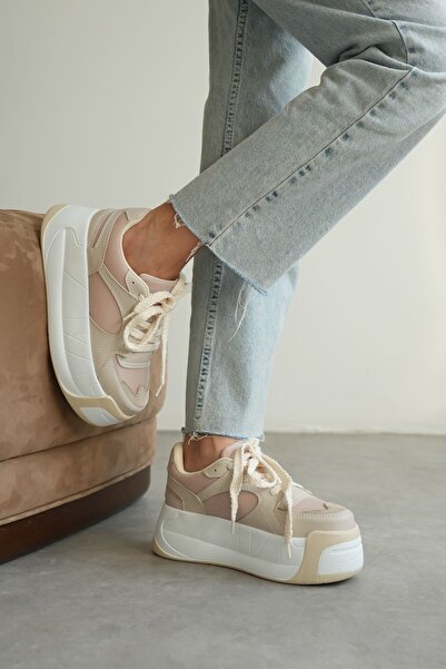 GOFFSHOES Pantofi sport Gustov cu talpă groasă de damă - alb-bej