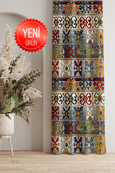 GECE HOME Soho Fabric Digital Printed Ethnic Kilim Patterned Background Curtain – 140X270 cm – Single Wing