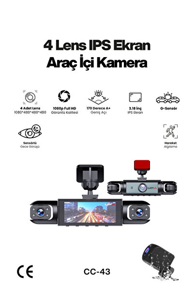 MPIA 4 Lensli Full Hd 1080P 3.18" Ekran Araç İçi Kamera 4 Kamera Ayarlanabili...