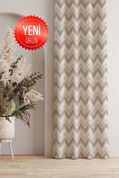 GECE HOME Soho Fabric Digital Printed Zigzag Patterned Background Curtain – 140X270 cm – Single Wing