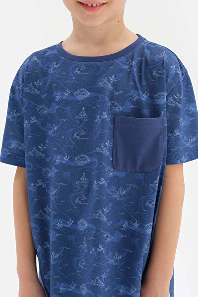 Dagi Marineblaues Pyjama-Set mit Metermuster und Shorts mit Taschendetail