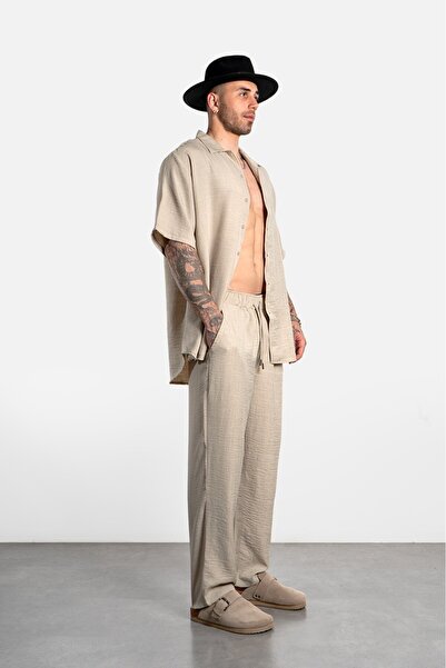 Twobucks Stone Color Bamboo Linen Men's Shirt and Pants Set
