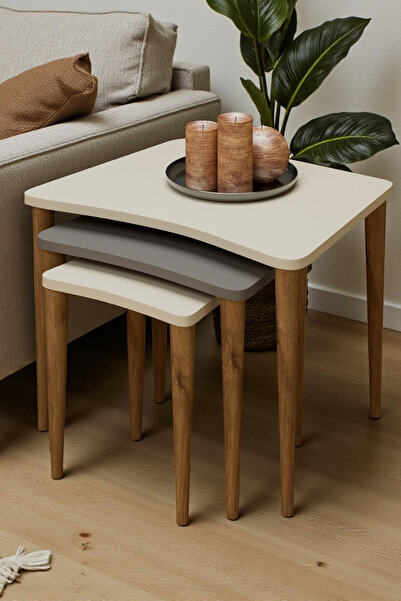 Monte Sehpa Nero 3'lü Zigonsehpa Krem Cappuccino Krem