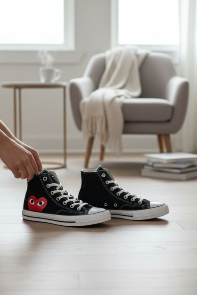 Lideral Black Play Heart Sneaker Unisex Sneakar Convers Model Casual Shoes