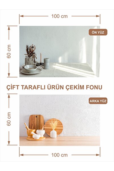Baskı Madeni 3D Çift Taraflı Fotograf Çekim Fonu, zemini ( yemek, ürün vb. Çekim fonu ) 100x60 cm