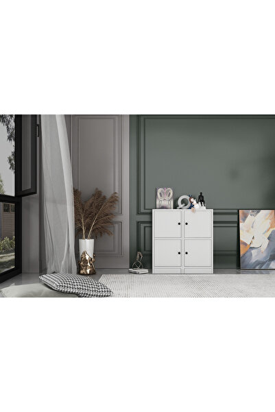 Nettrends 4 Kapakli Rafli Kitaplik 65 Cm Beyaz Ktp-1192-ç