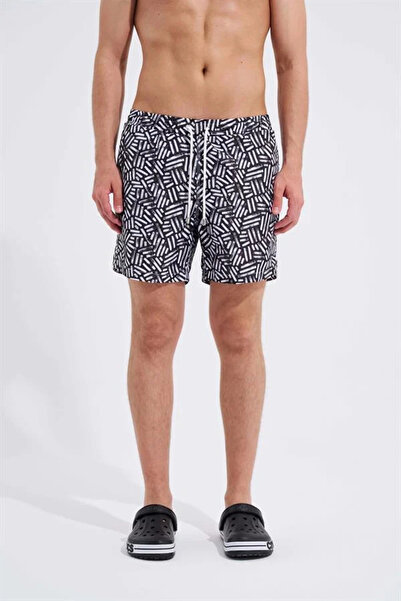 Machinist Men's Wicker Texture Swim Shorts Black-White