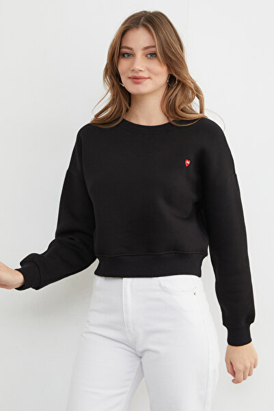 Fulla Moda Φούτερ με λαιμόκοψη με 3 νήματα με κεντημένη καρδιά