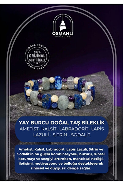 OSMANLI DOĞAL TAŞ Yay Burcu Doğal Taş Geniş Kesim El Yapımı Bileklik