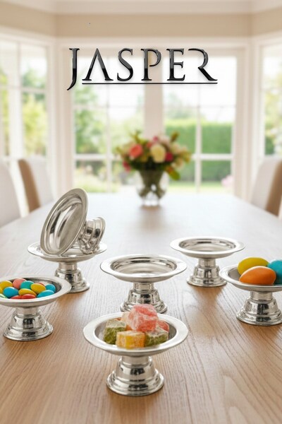 JASPER 6-Piece Acrylic Decorative Silver Color Macaron Holder Turkish Delight Holder Coffee Display Holder