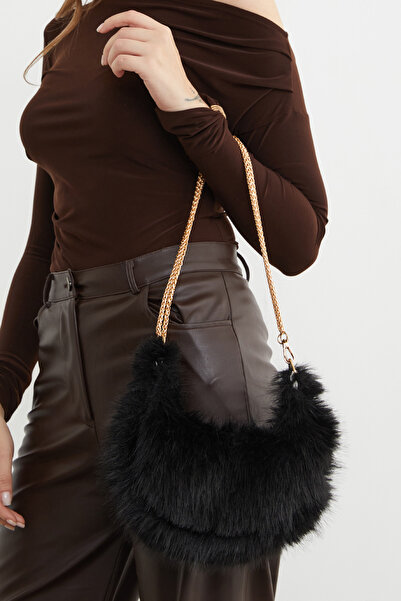 Fulla Moda Faux Fur Handbag with Chain Strap and Zipper Closure