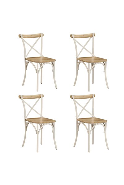 vidaxl كراسي متقاطعة 4 قطع من خشب المانجو الصلب باللون الأبيض