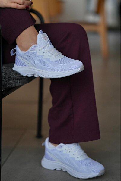 SOLAZER Women's White Lilac Sneaker Daily Comfortable Sports Shoes 043