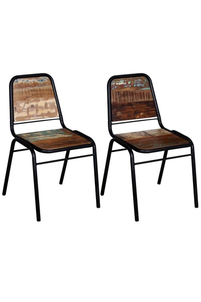 vidaxl كراسي طعام من قطعتين من الخشب الصلب المعاد تدويره