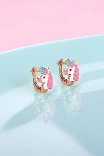 Else Silver 925 Ayar Gümüş Mineli Tek Boynuzlu At Çocuk Küpesi