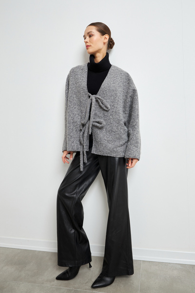 Yefrastore Women's Gray Lace Detailed Imported Cashmere Jacket