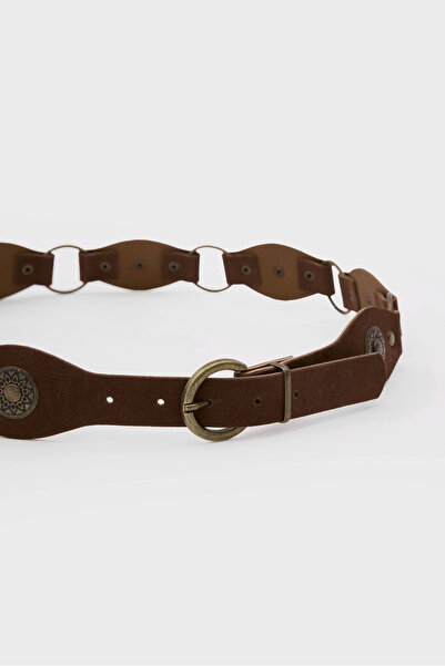 Shule Bags Ζώνη καουμπόη από σουέτ με καρφώματα καφέ