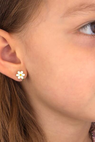 Else Silver 925 Ayar Gümüş Mineli Papatya Çocuk Küpesi