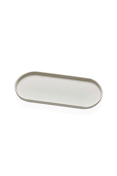 Glore Krem Altın Yaldızlı Seramik Sunum Tabağı Kayık 2 li