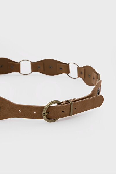 Shule Bags Zımbalı Süet Kovboy Kemer Taba