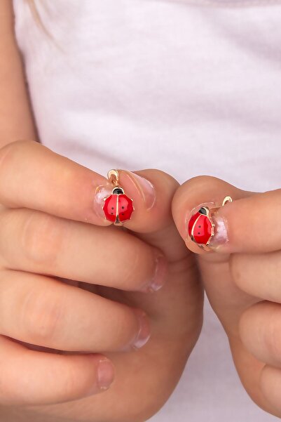 Else Silver 925 Ayar Gümüş Mineli Uğur Böceği Çocuk Küpesi