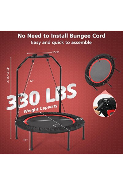 Aralifes ترامبولين قابل للطي، مع أشرطة مقاومة بمقبض إسفنجي قابل للتعديل للتمرين الداخلي والخارجي