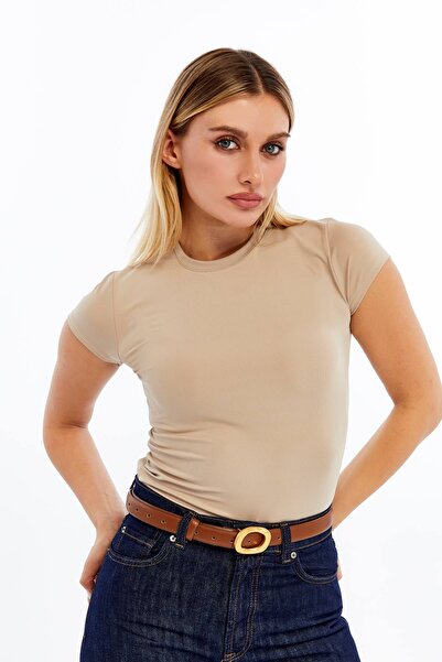 VERANOYA Round Neck Cap Sleeve Blouse Mink