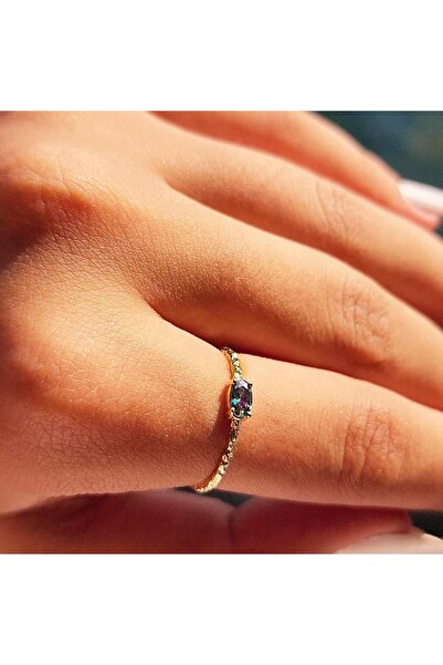 FasekGold Tektaş Altın Yüzük - 14 Ayar Altın Dövme Mistik Topaz Taşlı Tek Taş...