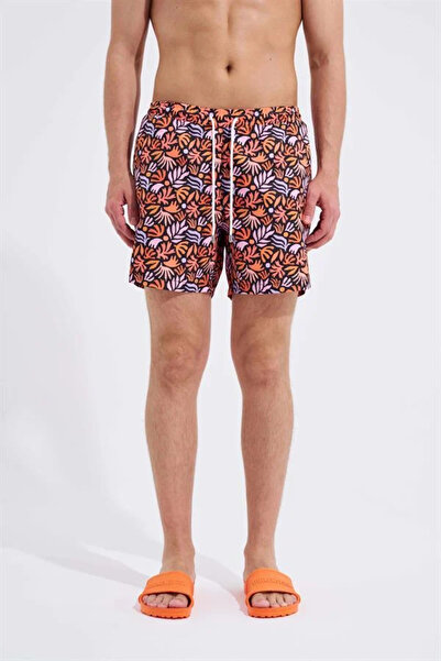 Machinist Men's Plant Leaf Swim Shorts Orange