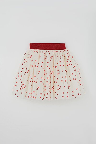 Breeze Φούστα Tutu για κορίτσια με ασημί σχέδιο καρδιάς, ελαστική μέση, ηλικία 5-10 ετών, εκρού