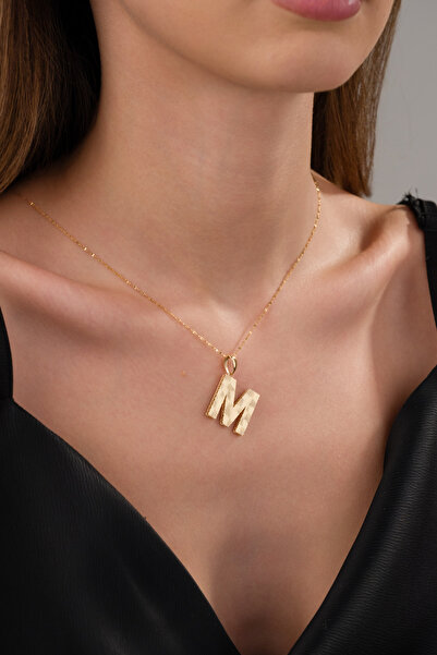 ZEYNEPLİ GOLD 14 Ayar Altın Büyük Füzyon M Harfli Kolye
