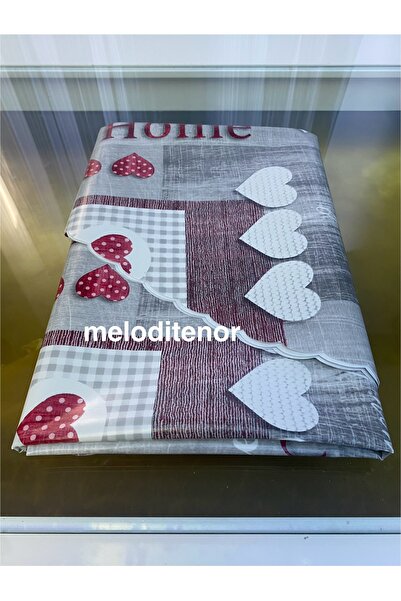 polset Lined Non-Slip Burgundy Heart Polka Dot Printed Easy to Wipe Pvc Round Oilcloth Tablecloth