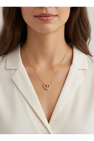 Atelier Licia Zirkon Taşlı Paslanmaz Çelik Kalp Kolye Zarif ve Şık Tasarım Ka...