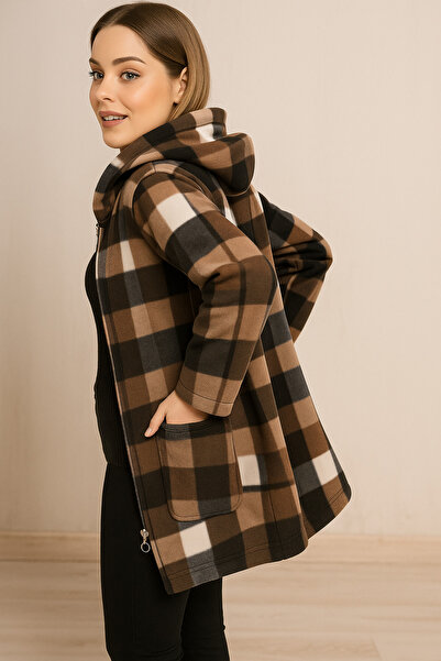 Modayase Women's Large Size Zippered Fleece Cardigan Coat