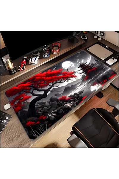 sgeteknoloji 70X30 СМ ТЪМНОЧЕРВЕНА ЛУННА ТЕМАТИКА НЕЗЪЛЗВАЩА СЕ ОСНОВА, СКОРОСТНА ПОВЪРХНОСТ, ГЕЙМЪРСКА ПОДЛОЖКА ЗА МИШКА
