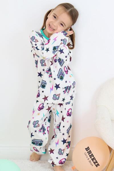 Breeze Дівчачий піжамний комплект з музичним мотивом і зірковим візерунком, 4-8 років, екрю