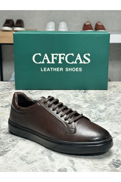 Caffcas Genuine Leather Brown Handmade Casual Sneaker Men's Shoes 02-208