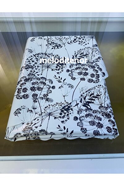 polset Lined, Non-Slip, Modern Anthracite Cipso Floral Easy-To-Wipe Pvc Round Oilcloth Tablecloth