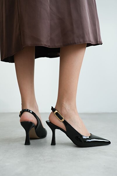 MODAADAM Pantofi cu toc ascuțit pentru femei Ovis - negru/piele lacuită