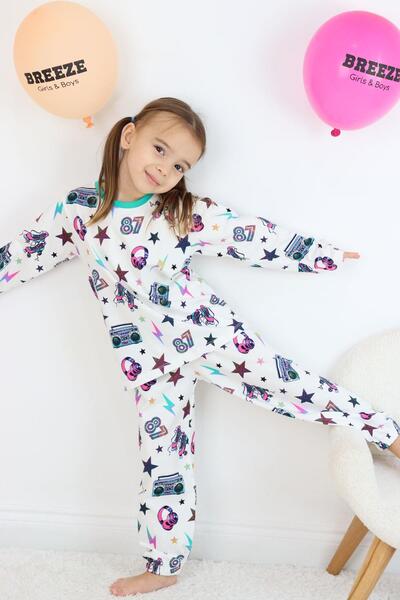 Breeze Дівчачий піжамний комплект з музичним мотивом і зірковим візерунком, 4-8 років, екрю