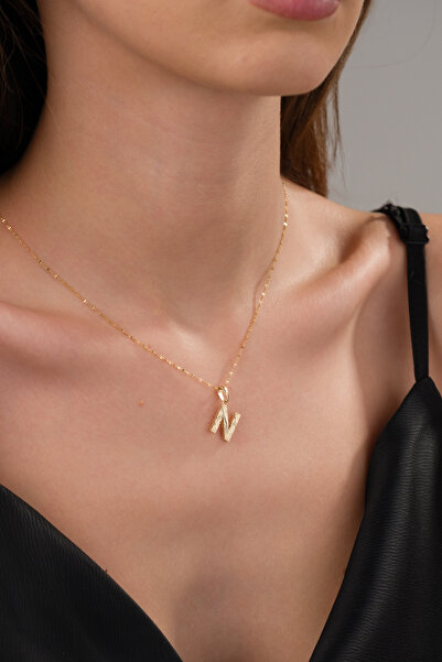 Zeynepli gold & jewelry 14 Ayar Altın Küçük Füzyon N Harfli Kolye