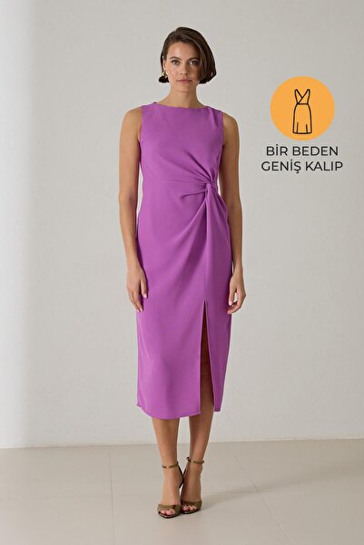 Setre Φόρεμα με σκούρο λιλά με λεπτομέρεια με σχισμή, μήκους μίντι, φαρδιά εφαρμογή