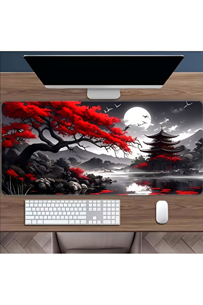 sgeteknoloji 70X30 СМ ТЪМНОЧЕРВЕНА ЛУННА ТЕМАТИКА НЕЗЪЛЗВАЩА СЕ ОСНОВА, СКОРОСТНА ПОВЪРХНОСТ, ГЕЙМЪРСКА ПОДЛОЖКА ЗА МИШКА