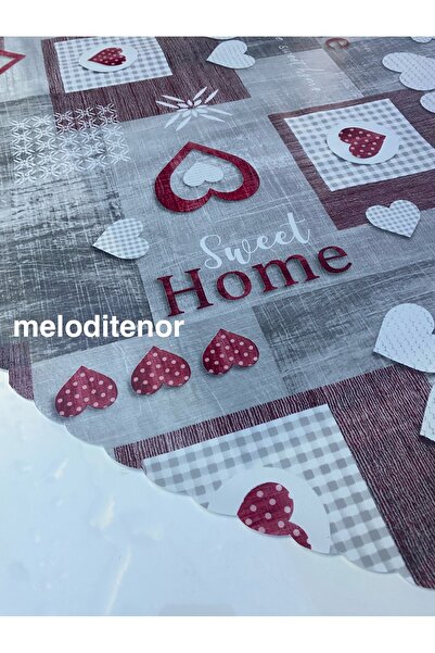 polset Lined Non-Slip Burgundy Heart Polka Dot Printed Easy to Wipe Pvc Round Oilcloth Tablecloth