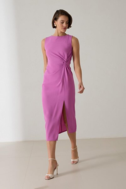 Setre Φόρεμα με λεπτομέρεια με σχισμή από ξηρό τριαντάφυλλο, μήκους μίντι, φαρδιά εφαρμογή