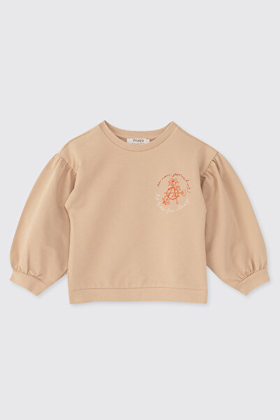 Panço Kız Bebek Baskı Detaylı Bej Sweatshirt