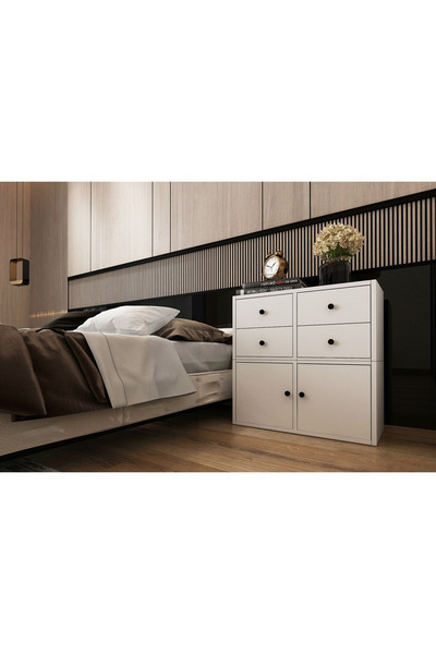 Nettrends Dolaplı Çekmeceli Komodin Beyaz 65 cm